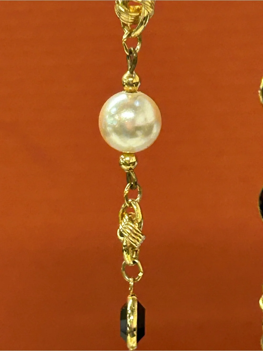 Gorgeous vintage Swarovski long layering necklace black crystal and faux pearls.